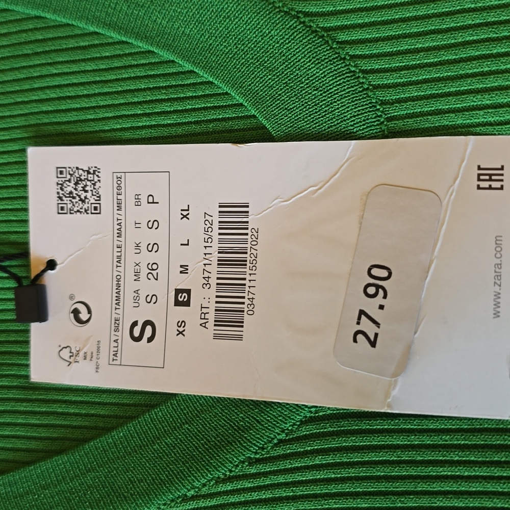 💚NWT Zara Green Ribbed Basic Tank Top, Size S - Picture 5 of 7